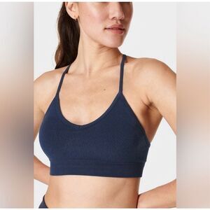 Sweaty Betty navy blue ribbed wireless padded athletic bra